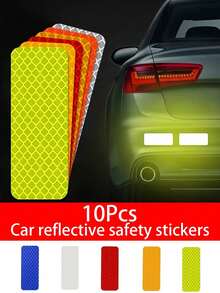 10pcs Reflective Car Stickers - High Visibility Night Decals, Suitable For Cars, Motorcycles, Bicycles, Trucks - A - View 1