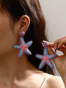 1 Paio di Orecchini Estivi Stile Spiaggia Oceano Vintage Moda Donna Fatti a Mano Intrecciati Blu & Rosa a Forma di Stella Marina, Design Bohémien Dopamina Colorato Minimalista a Forma di Stella, Adatti per Uso Quotidiano Casual, Vacanze, Feste, Viaggi, Celebrazioni di Festival - blu e rosa - Visualizzare 5