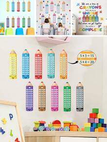 1/2 Sheets Kids Room Wall Stickers Self-Adhesive Pencil Shape Multiplication Table For Back To School Classroom Nursery Decor​ - Multicolor - View 1