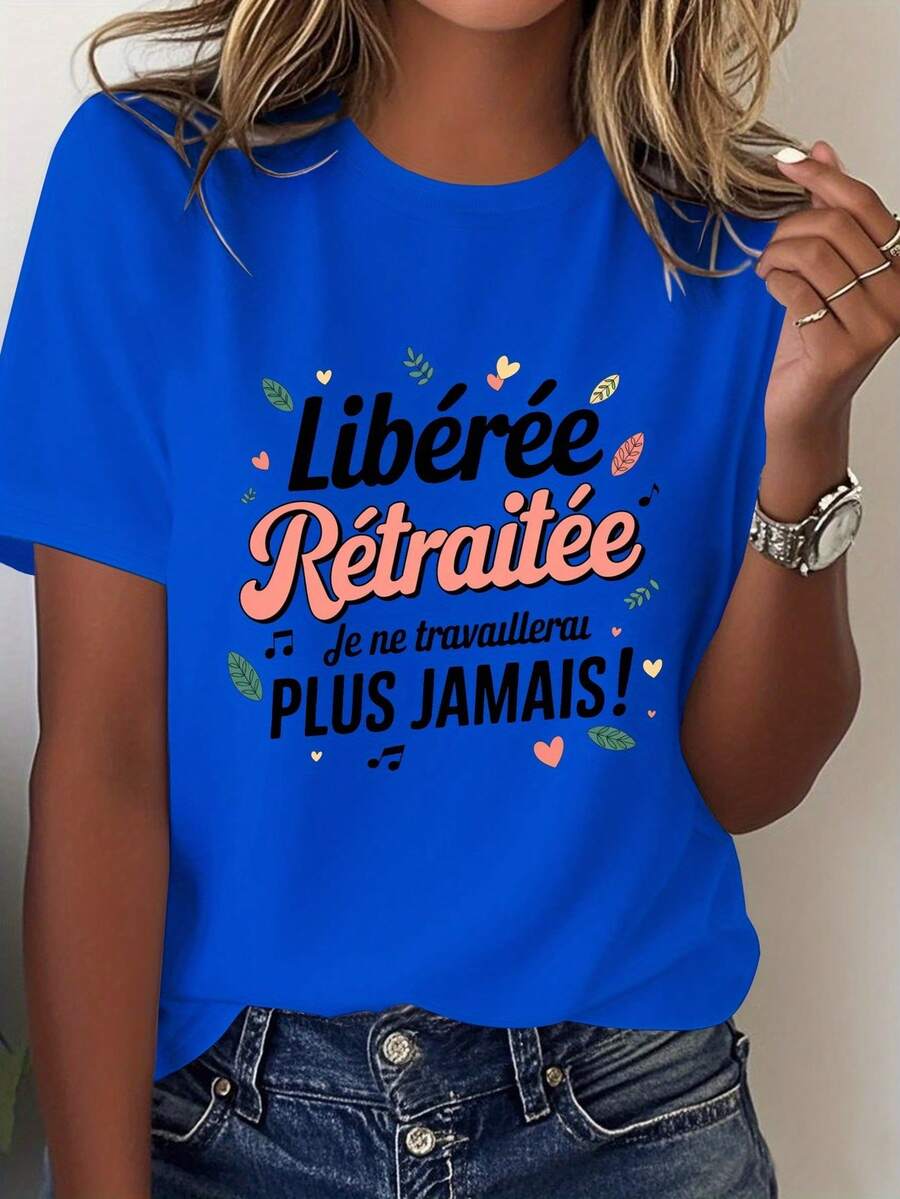 Camiseta de Mujer NEWFreed Liberated Retired Design Pure, Ajuste Cómodo - Estilo Urbano Vintage, Unisex, de Algodón, Manga Corta, Cuello Redondo - Azul - Ver 1