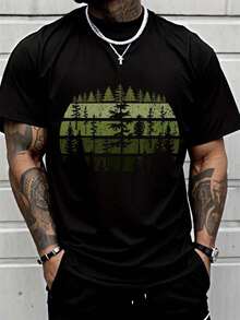 100%  Retro Wildlife Trees Outdoors Nature Forest Vintage T-Shirt Street Hip-Hop Style Men's T-Shirt - Negro - Ver 1