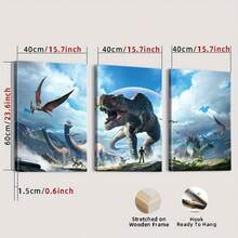 Framed, Printed Painting, 3pcs Wooden Frame Canvas Dinosaur Posters Fantasy World Landscape Decoration, Yellow Wooden Frame, HD 8K Waterproof Printing, Perfect Gift For Home, Office, Living Room, Bedroom Wall Art, Odorless, Durable - Framed - View 11
