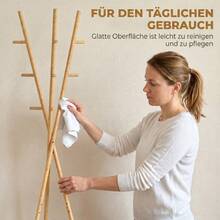 Freestanding Coat Rack With 9 Hooks And 2 Shelves For The Entrance, Natural Finish. - 原木色 - 查看 5