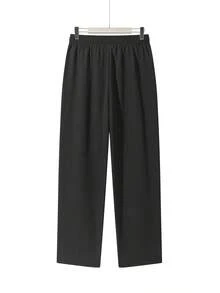 1 Unidad Pantalones Hombre Texturizados Color Sólido Corte  Holgado, Ligeros Transpirables Multiestación, Ideal Uso Diario, Playa, Running y Golf Estilo Vacacional - Negro - Ver 2