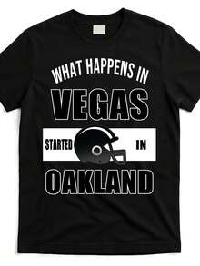 Playera casual para hombre Vegas-Shirt - Diseño gráfico What Happens In Vegas Started In Oakland, camiseta de algodón negra con cuello redondo, diseño streetwear para hombres y - Negro - Ver 1