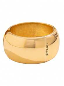 1 chiếc vòng tay cuff bản rộng màu vàng gold, kim loại bóng nhẵn, dạng vòng hở, trang sức cổ tay phong cách tối giản cho nữ, phù hợp phối đồ mùa hè - Vàng - Xem 4