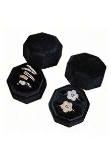 1pc Velvet Ring Box, Hexagonal 3-Slot Ring Box, Suitable For Wedding Ceremony, Can Hold Multiple Rings, White Engagement Wedding Commemorative Box, Wedding Ring Storage Box, Engagement Ring Organizer Box - Multicolor - View 10