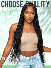 A ANYTIME Hand Tied Full Swiss Lace Braided Wig 34 Inch Long Black Box Braids Synthetic Braids Wigs Realistic Hairline For Women, Halloween - Multicolor - View 15