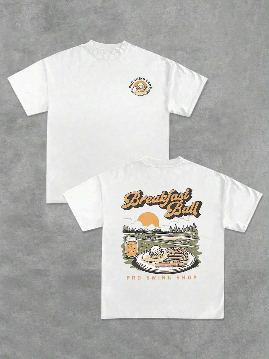 Camiseta única Breakfast Ball% Poliéster 220g impresión doble cara, estilo divertido para amantes del, moda verano - Blanco - Ver 1