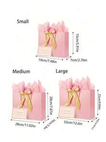 4pcs Gift Bag Set, Includes 1 Gift Bag, 1 Tissue Paper And 1 Card With Ribbon, Shopping Bag, Packaging Bag With Handle, Decorative Bow Handbag, Suitable For Girls Wedding Party Christmas Thanksgiving New Year Wedding Birthday High-End Paper Handbag, Valentine's Day Bridesmaid Girlfriend Party Gift, Valentine's Day And Other Occasions - Multicolor - View 12