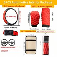 6pcs Car Interior Accessories Set - Rhinestone Crown Steering Wheel Cover, Crown Embroidered Seat Belt Shoulder Pads, Armrest Box Cover Gear Shift Knob Shoulder Pads, Universal Car Interior Decor, Fit For Multiple Vehicle Models - Multicolor - View 2