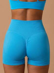 Women's Minimalist Solid Color Criss-Cross Waist Tight Sports Shorts Yoga - Blue - View 11