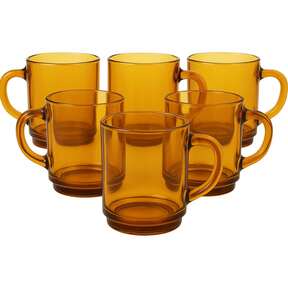 DURALEX | Set de 6 Tazas de Vidrio Transparente con Asa, 26CL - Juego de Tazas de Cristal Reforzado en Colores Variados (Azul Zafiro, Gris, Ámbar, Morado, Azul y Verde) - Resistente y Duradero para Café, Té y Bebidas Calientes