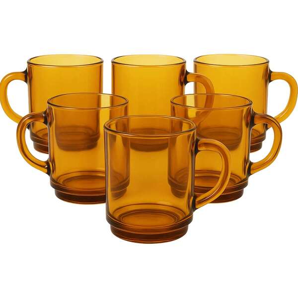 Inde DURALEX | Set Of 6 Clear Glass Cups With Handles, 26CL - Reinforced Glass Cup Set In Assorted Colors (Sapphire Blue, Gray, Amber, Purple, Blue And Green) - Durable And Sturdy For Coffee, Tea And Hot Drinks