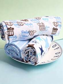 4pcs Multi-Color Newborn Swaddle Blanket Set. Single Layer Cartoon Swaddle Blanket, Printed Bed Sheet For Baby Warmth And Care, Neutral Baby Swaddle Blanket Set, Simple And Cute Design, Perfect Birth Gift For Baby - 藍色 - 查看 3