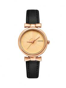 LUCKYFOX 1pc Quartz Wristwatch For Young Students, Gentle Style With Bowknot, Rose Gold Thin PU Leather Strap, Niche Student Vibe, Suitable For Daily Wear - Black - View 6