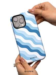 GIIPPA 1件藍白斜波紋設計手機殼，適用於Phone 17 Pro Max，相容Phone 16 Pro Max、15 Pro Max、14 Pro Max，韓系高端時尚趣味手機殼，相容11/12/13/14/15/73 Pro Max Plus，優雅設計男女皆宜，聖誕節、情人節、復活節、婚禮季與生日送女友的完美禮物 - 藍白色 - 查看 3