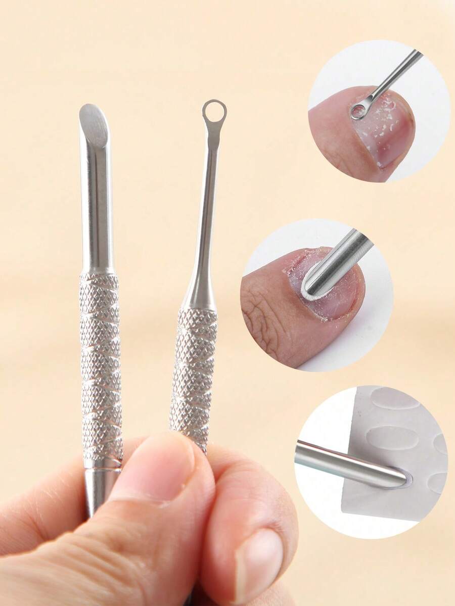 新款雙頭不鏽鋼圓頭斜面死皮推棒/修剪器,美甲工具,美甲用品,返校季,指甲,指甲尖美甲工具,美甲與足部護理工具 - 銀色 - 查看 1
