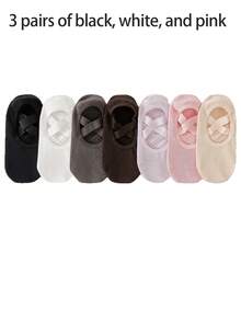 1/3/5/7 Pairs Women's Professional Yoga Socks With Non-Slip Straps, Spring/Summer New Open Back Cross-Strap Round Toe Anti-Slip Yoga Socks, Short Invisible Boat Socks For Sports, Dance, Pilates - Multicolor - View 10