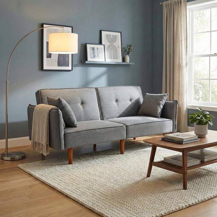 Sofá Cama de 2 Plazas Mitah, Sillón Moderno Ideal para Sala Confortable Tapizado Suave 186x94x78 Cm, Sofá Convertible en Cama Individual Color Gris - 1 - Añade 1