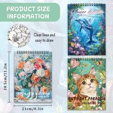 Tlenpo 3pcs/1set, Adult Coloring Book With Flower, Animal, Street Scene Patterns - 1 Book With 30 Pages, 11.2 X 8.3 Inches, For Stress Relief, Anxiety And Other Emotions, Holiday Gift, Back To School Gift, Christmas Gift, Halloween Gift, Perfect Choice For Many Holiday Gifts (Accessories Not Included) - B - View 2