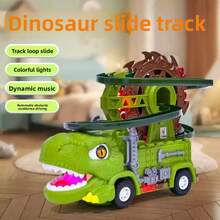 Coche de juguete para niños de gran capacidad con pista de ensamblaje multifunción, coche eléctrico con dinosaurio Tiranosaurio, Triceratops, pato amarillo y camión de bomberos, pista con bucle y tobogán, luces de colores, música dinámica, giro automático, evitación de obstáculos, deslizamiento omnidireccional, juguete educativo divertido e interactivo para niños, regalo adecuado para bebés de 2 años en adelante, regalo de cumpleaños y vacaciones (requiere 3 pilas AA) - Multicolor - Ver 8
