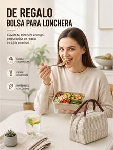 1200ml Adult Lunch Box, Leak-Proof Bento Box With Utensils, 3-Compartment Design, Microwave - Multicolor - View 8