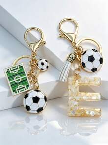 2 piezas Colgante de llavero personalizado con letra de fútbol - Blanco - Ver 6