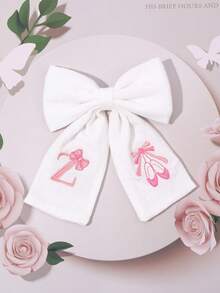 1件女孩 A-Z 26字母白色與粉色布藝蝴蝶結髮夾，字母刺繡髮夾，優雅髮夾，適合花朵裝飾，兒童日常穿著，婚禮派對禮物 - 彩色 - 查看 26