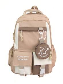 Mochila con capacidad de agua resistente, de PVC transparente con bolsillo doble y hebilla, para mujeres. Mochila escolar de estilo universitario conúltiples bolsillos y una pequeña - Caqui - Ver 2