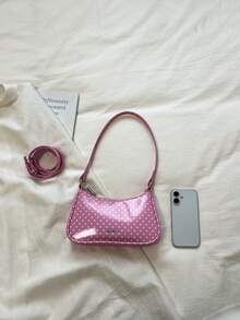 1pc Women's Solid Color PU Leather Shoulder Bag, Multifunctional Crossbody Commuter Bag With Adjustable Strap - Pink - View 4
