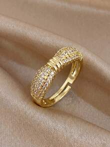 Conjunto de Anéis Empilháveis Banhados a Ouro 18K com Safira e Zircônia Pavê, Anel Aberto Ajustável Resistente ao Desbotamento, Joias Elegantes Femininas, Adequado para Uso Diário, Casamento e Ocasiões de Festa - Multicolor E - Visão 6