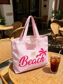 Women's Striped Beach Tote Bag - Large Capacity Printed Tote Bag, Suitable For Travel, Shopping, Vacation, Daily Outings And Summer Trips - Multicolor - View 6