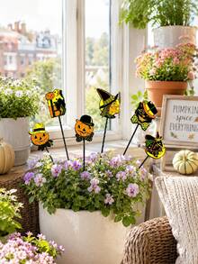 Vintage Halloween Garden Stakes, Pumpkin Lantern Witch Black Cat Yard Decor Signs, Waterproof Halloween Flower Pot Stakes, Suitable For Outdoor Lawn Patio Flower Pot Porch Halloween Party Decoration - Multicolor - View 6