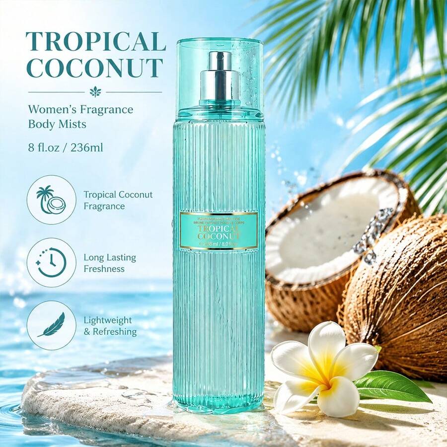 Wish 20 Varieties Of Women's Body Mist Perfume Spray, 8 Fl.Oz Long-Lasting Floral Fruity Spray With Non-Greasy Alcohol-Based Formula. Suitable For Hair & Body, Ideal For Parties, Dates & Gifting. Lightweight And Smooth Application.Valentine's Day Gift - 熱帶椰子 - 查看 1