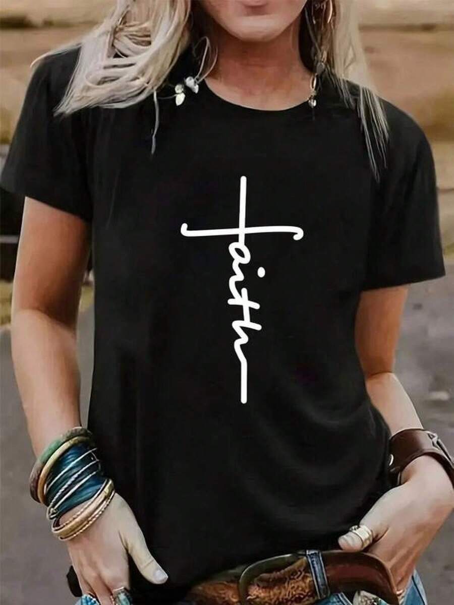 2026 Women's Lightweight And Durable Round Neck T-Shirts S-3XL, Streetwear Fashion For Young People, Urban Style, Casual Wear, Daily Wear, Autumn Parties And Practical Gifts - 黑色 - 查看 1