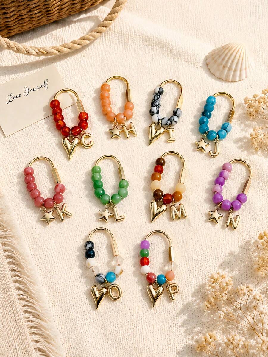 Custom Beaded Letter Bag Charm Keychain, Handmade Pendant, Gold Carabiner Accessory, A Unique Gift For Friends And Bridesmaids. - Multicolor - View 1