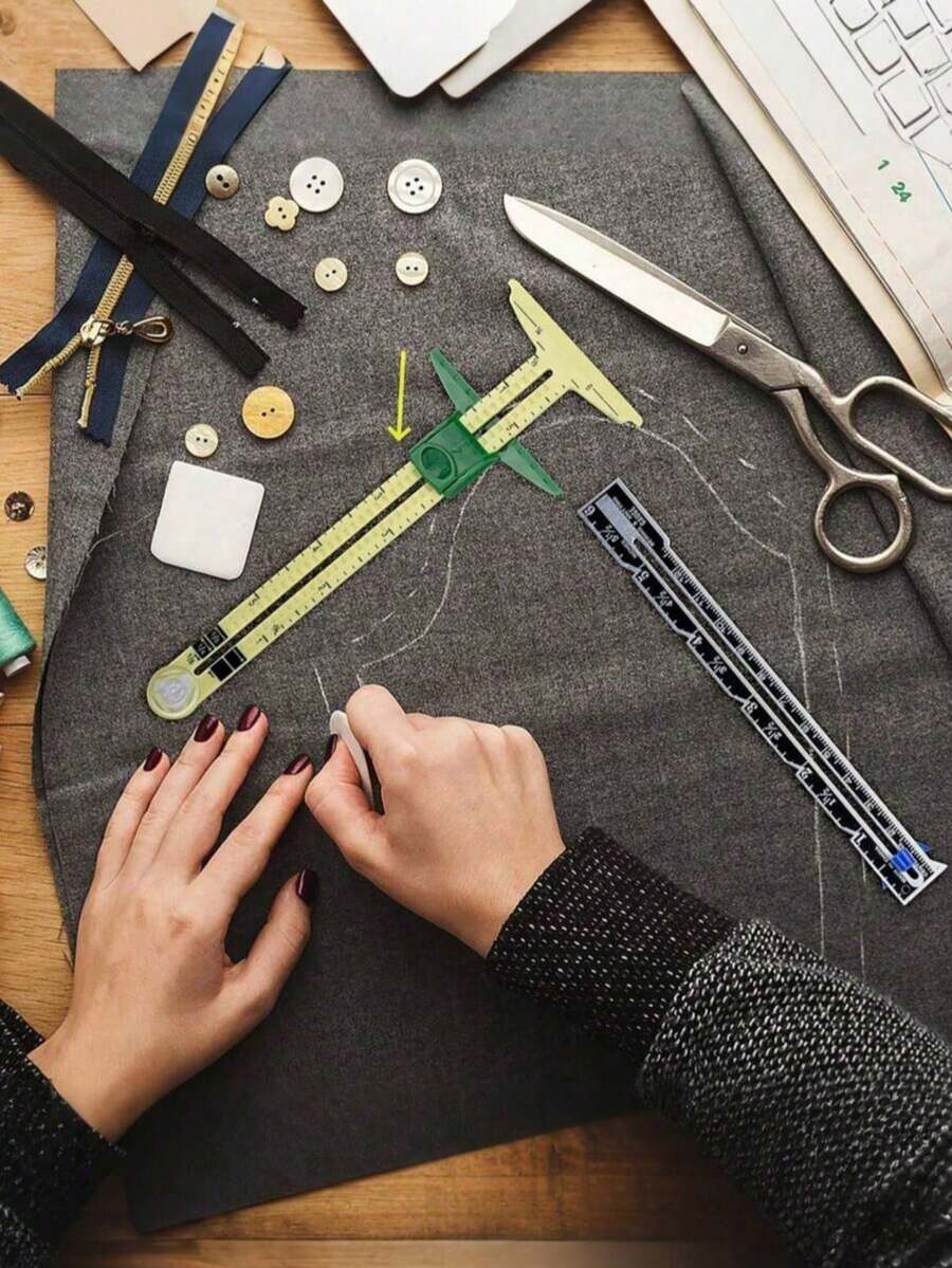 1pc Adjustable Sewing Gauge Multifunctional Sliding T-Square Ruler, Portable Fabric Marking & Measuring Tool With Clear Scale, DIY Quilting Sewing Accessory For Fabric Marking, Tailoring, Home Craft Projects