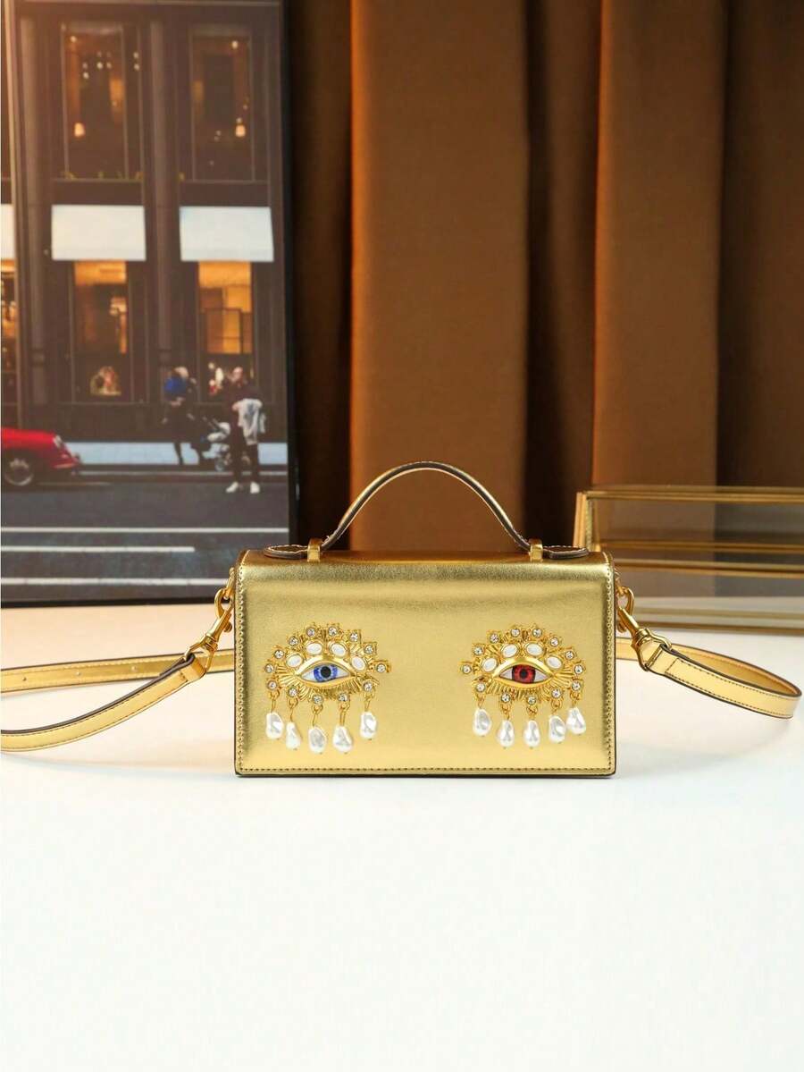 Nuevo bolso bandolera vintage con diseño creativo de ojo de perlas & strass, bolso de lujo Boston de moda para mujer, bolso de mano único - Multicolor - Ver 1