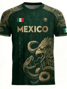 Camiseta para hombre con estampado de la bandera de México, divertido patrón de águila 3D, manga corta, para exteriores, fútbol, deportes, casual, lavable a máquina - Azul - Ver 1
