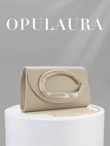 OpulAura 1件裝女款優雅黑色天鵝絨手提包，奢華天鵝絨晚宴包，適合正式禮服、婚禮、生日派對與畢業舞會 - 杏色 - 查看 2