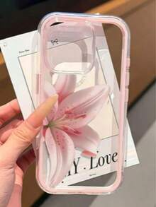 1pc Pink Lily Large Flower Pattern Personalized Pink Frame 2-In-1 Transparent Full Coverage TPU Shockproof Fashion Phone Case Compatible With IPhone 11 12 13 14 15 16 17 Pro Max/Plus A56/55/54/53/52/51 S26/25/24/23/22/21 Ultra Series Exquisite Gift (International Version Not Local Version) - Pink - View 1
