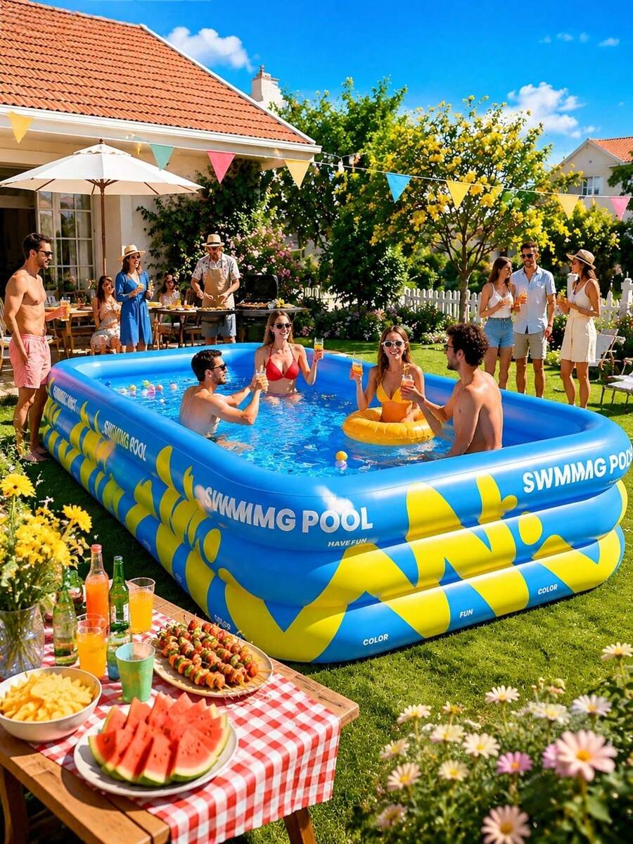 Inflatable Swimming Pool, Thickened Foldable Indoor/Outdoor Paddling Pool, Large Size For Adults, Yard (Basic Version Without Slide) - C - View 1
