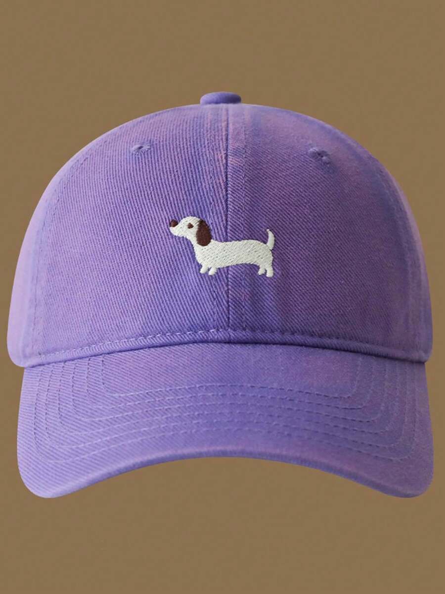 1 Piece Casual Baseball Cap With Dog Embroidery, Adjustable Brim, Suitable For All Seasons - Purple - View 1