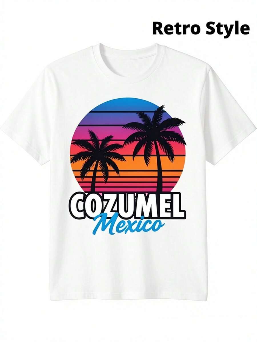 Retro Souvenir T-Shirt From Cozumel, Mexico, Loose Fit, New, Unisex, Short Sleeve, Casual And Comfortable, 100% Cotton, Sizes S-XXXL - 白色 - 查看 1