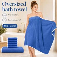 Oversized Bath Towel Set Of 6 Ultra Soft And Absorbent Microfiber Towels For Bathroom Gym Travel And Hotel Daily Use - Blue - View 4