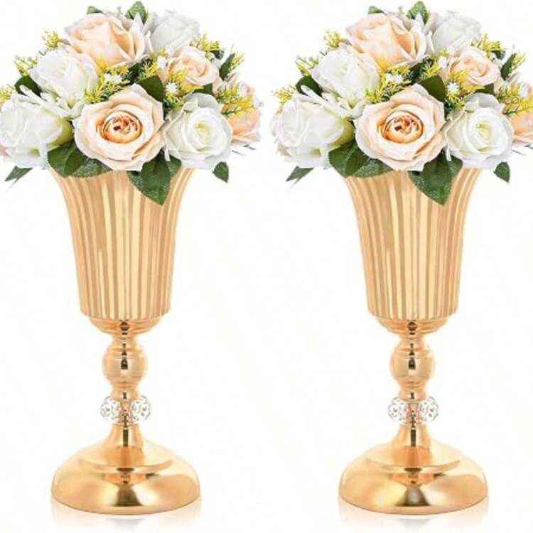 Metal Flower Small Striped Vase Crystal Table Centerpiece Artificial Flower Arrangement For Anniversary Celebration/Wedding/Party/Birthday Event Aisle Home Decor - 2pcs - View 10