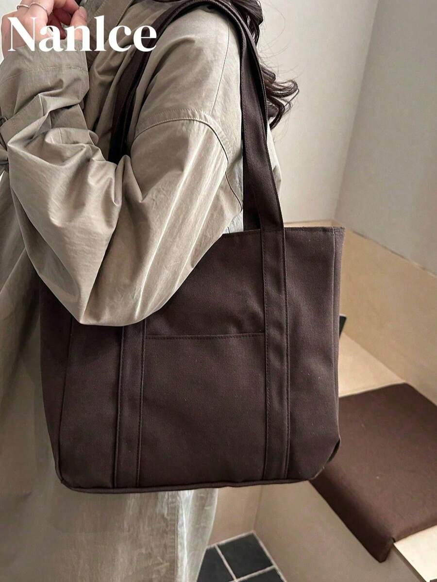 Large Capacity Canvas College Style Casual Tote Bag, Multipurpose Shoulder Bag, Upgraded Canvas Bag