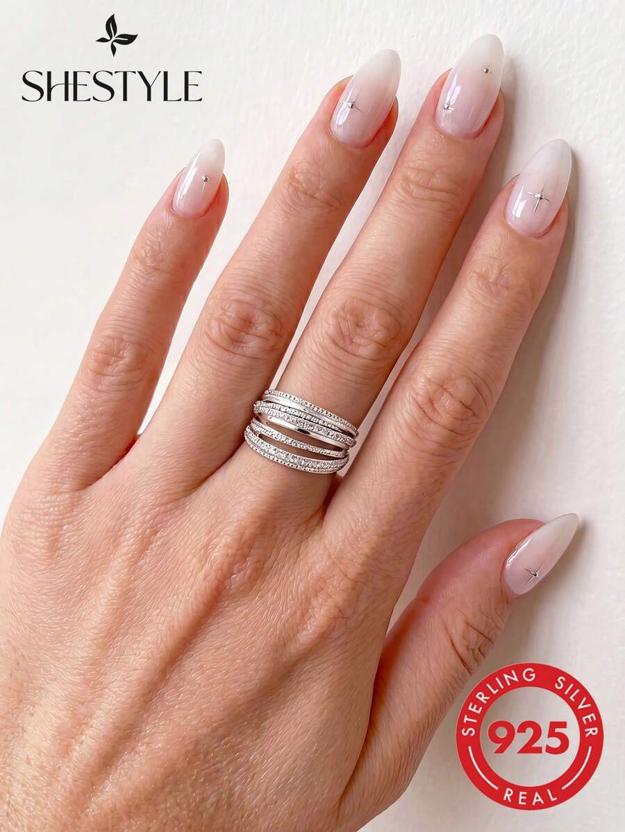 1枚925纯银复古线条缠绕戒指,男女皆宜,可搭配日常服饰或作为派对配饰。高品质戒指,精致珠宝礼品。 - 交叉 - 查看 1