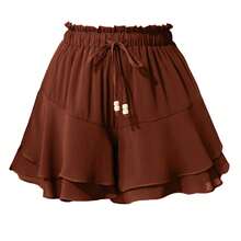 Falda pantalón de doble capa con volantes, cintura elástica y cordón ajustable: un diseño casual y deportivo pensado para evitar exposiciones accidentales. - Camel - Ver 10